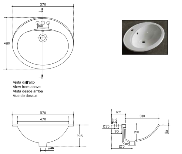 Раковина встраиваемая на столешницу 57х48 см Galassia Eloise 6000 Раковина встраиваемая на столешницу 57х48 см Galassia Eloise 6000