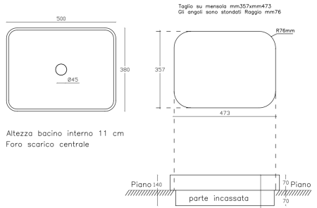 Раковина накладная 50х38 см Galassia Meg11 5417