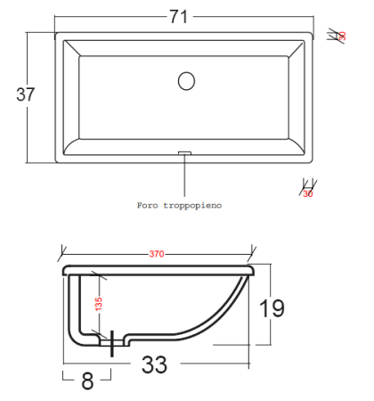 Раковина встраиваемая под столешницу 71х37 см Galassia Sottopiano 2036
