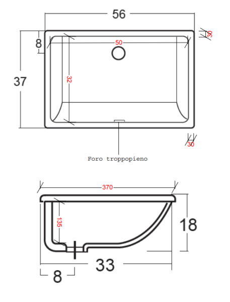 Раковина встраиваемая под столешницу 56х37 см Galassia Sottopiano 2035 Раковина встраиваемая под столешницу 56х37 см Galassia Sottopiano 2035